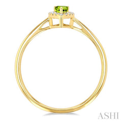 5x3 MM Pear Shape Peridot and 1/20 ctw Single Cut Diamond Halo Semi Precious Ring in 14K Yellow Gold