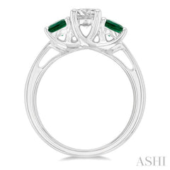 4.30 MM Round Shape Emerald and 5/8 ctw Past, Present and Future Round Cut Diamond Precious Ring in 14K White Gold