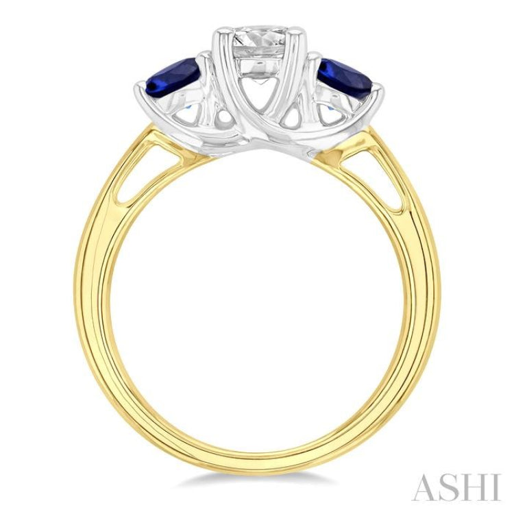 4.30 MM Round Shape Sapphire and 5/8 ctw Past, Present and Future Round Cut Diamond Precious Ring in 14K Yellow and White Gold