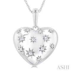 1/10 ctw Bold Star Engraved Puffed Heart Round Cut Diamond Pendant With Chain in Sterling Silver