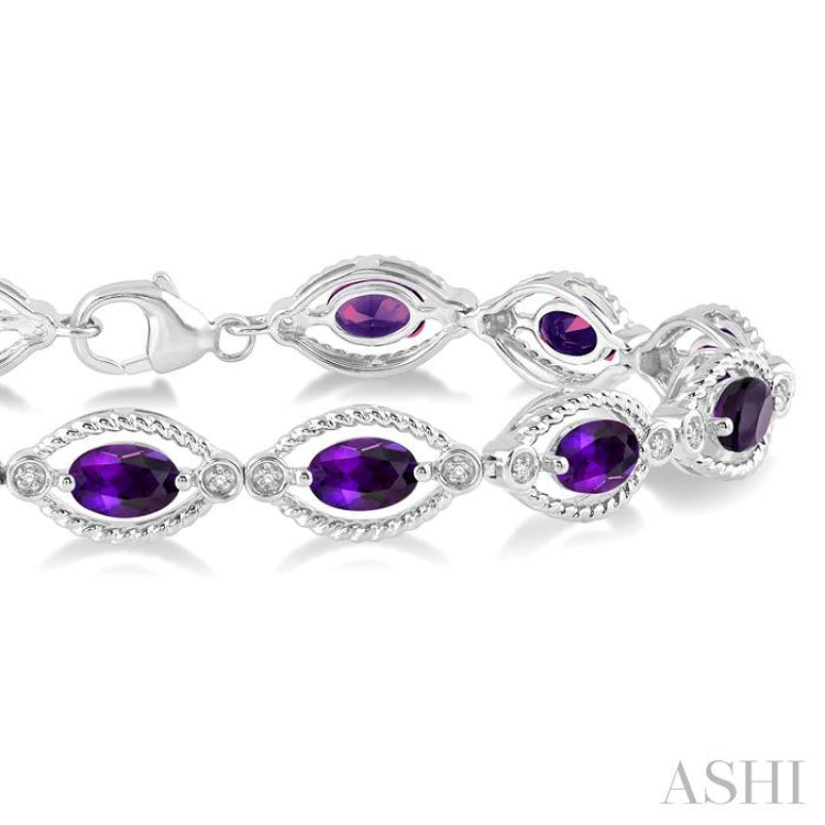 6x4 MM Oval Cut Amethyst and 1/10 Ctw Round Cut Diamond Semi-Precious Bracelet in Sterling Silver