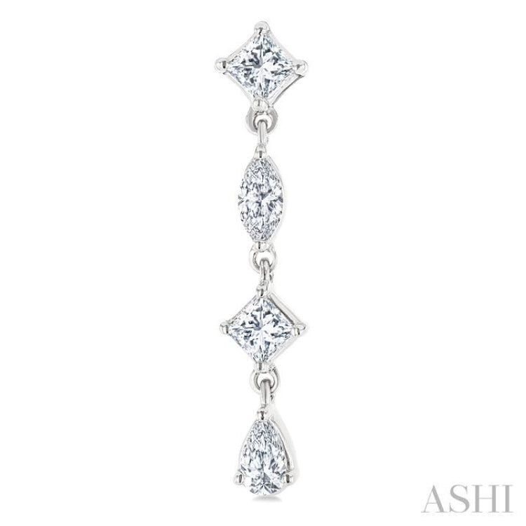 1/2 Ctw Mixed Cut Diamond Fashion Long Earrings in 14K White Gold