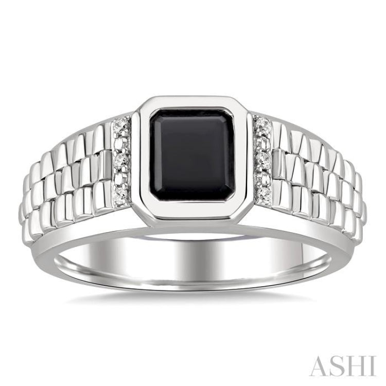 8x7 MM Octagon Shape Onyx and 1/20 Ctw Single Cut Diamond Semi-precious Men's Ring in Sterling Silver