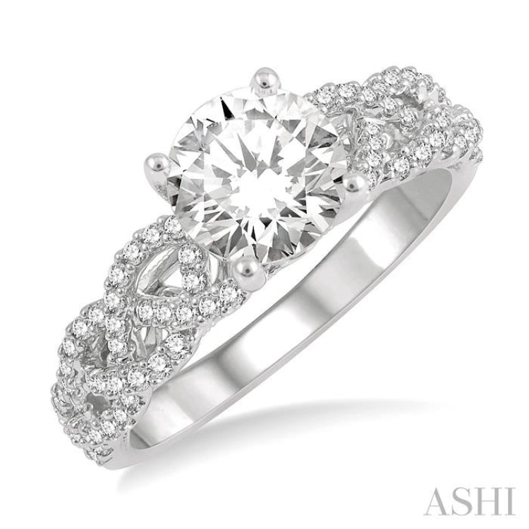1/3 ctw Loose Plaited Shank Round Cut Diamond Semi Mount Engagement Ring in 14K White Gold