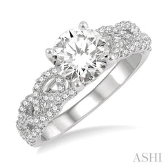 1/3 ctw Loose Plaited Shank Round Cut Diamond Semi Mount Engagement Ring in 14K White Gold