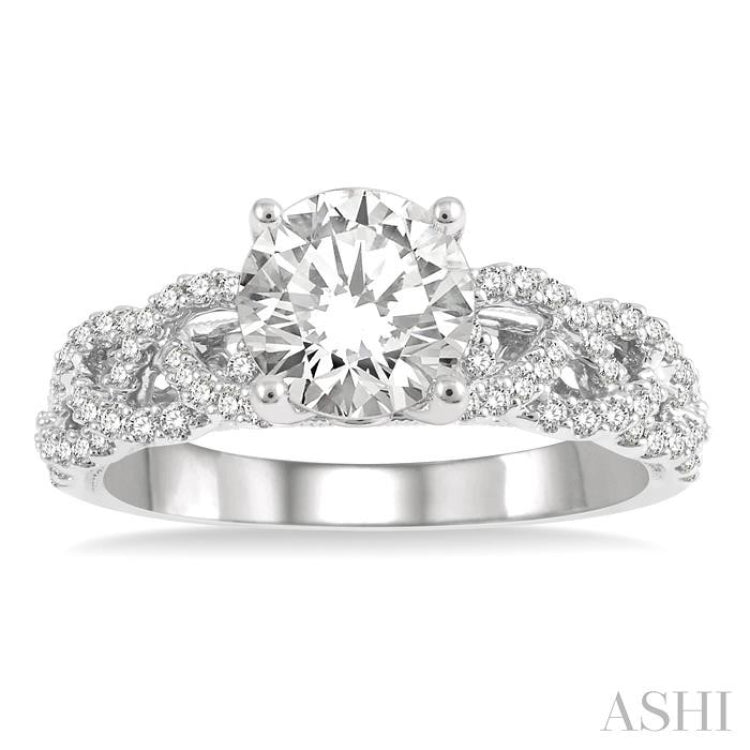 1/3 ctw Loose Plaited Shank Round Cut Diamond Semi Mount Engagement Ring in 14K White Gold