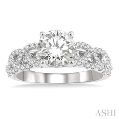 1/3 ctw Loose Plaited Shank Round Cut Diamond Semi Mount Engagement Ring in 14K White Gold