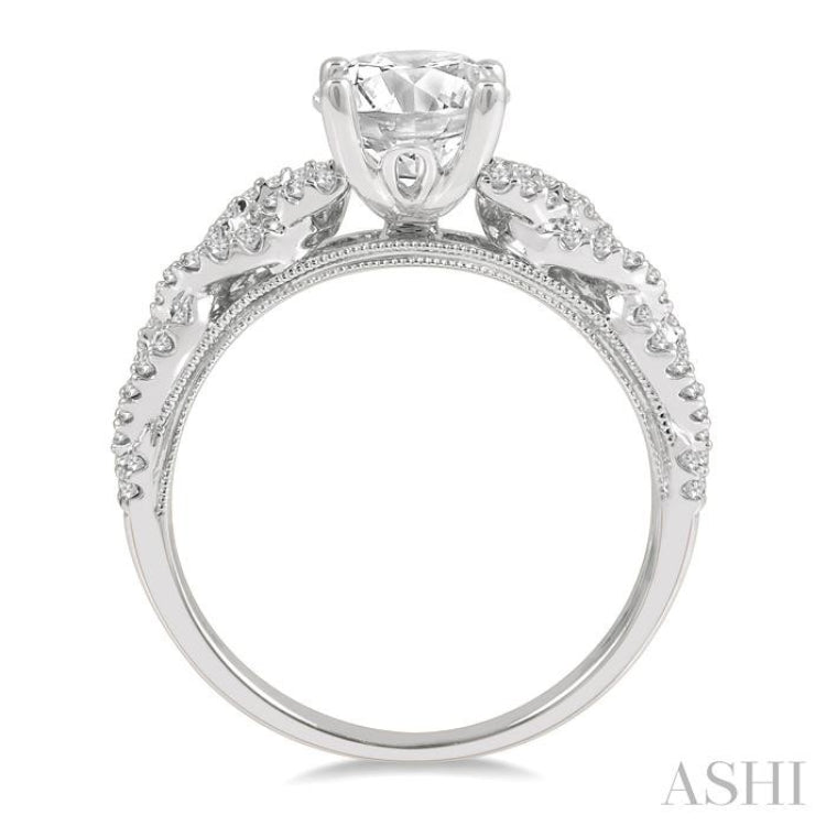 1/3 ctw Loose Plaited Shank Round Cut Diamond Semi Mount Engagement Ring in 14K White Gold
