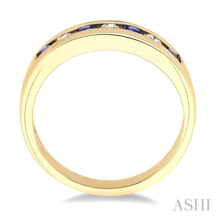 2.5 MM Round Cut Tanzanite and 1/5 ctw Channel Set Round Cut Diamond Band in 14K Yellow Gold