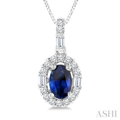 6x4 MM Oval Shape Pink Sapphire and 1/4 ctw Diamond Precious Pendant in 14K White Gold with Chain