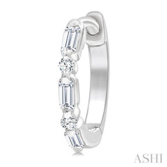 1/5 Ctw Baguette & Round Cut Diamond Petite Huggie Earrings in 10K White Gold