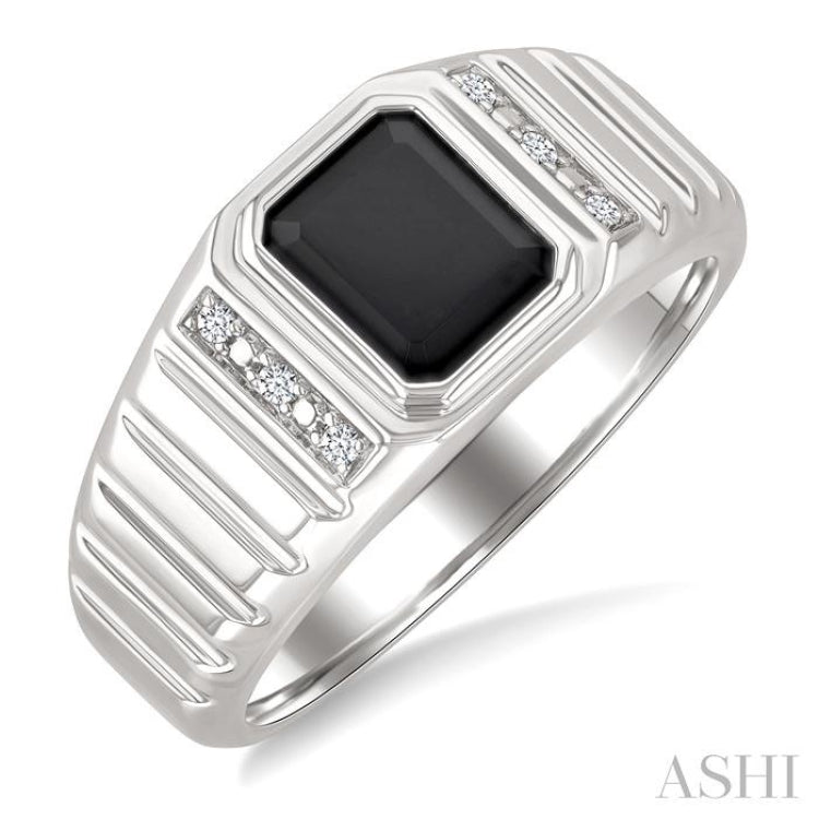 8x7 MM Octagon Shape Onyx and 1/20 Ctw Single Cut Diamond Semi-precious Men's Ring in Sterling Silver