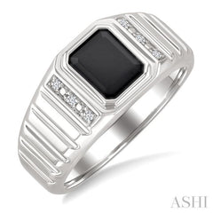 8x7 MM Octagon Shape Onyx and 1/20 Ctw Single Cut Diamond Semi-precious Men's Ring in Sterling Silver
