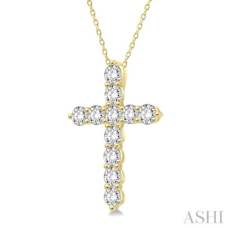 .75CTRDDM CROSS PENDANT YG 14K-H+CH*