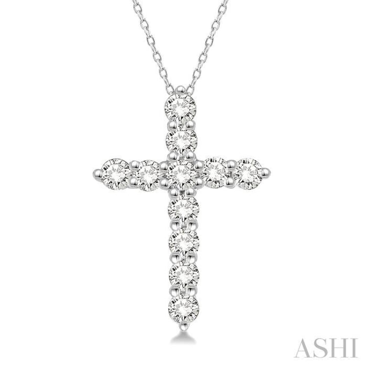 .25CTRDDM CROSS PENDANT WG 14K-H+CH*