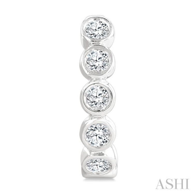 1/4 Ctw Petite Bezel Set Round Cut Diamond Fashion Half Hoop Earrings in 10K White Gold