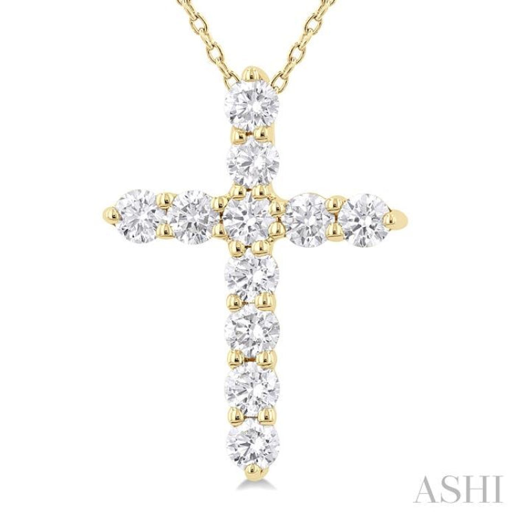 .33CTRDDM CROSS PENDANT YG 14K-H+CH*