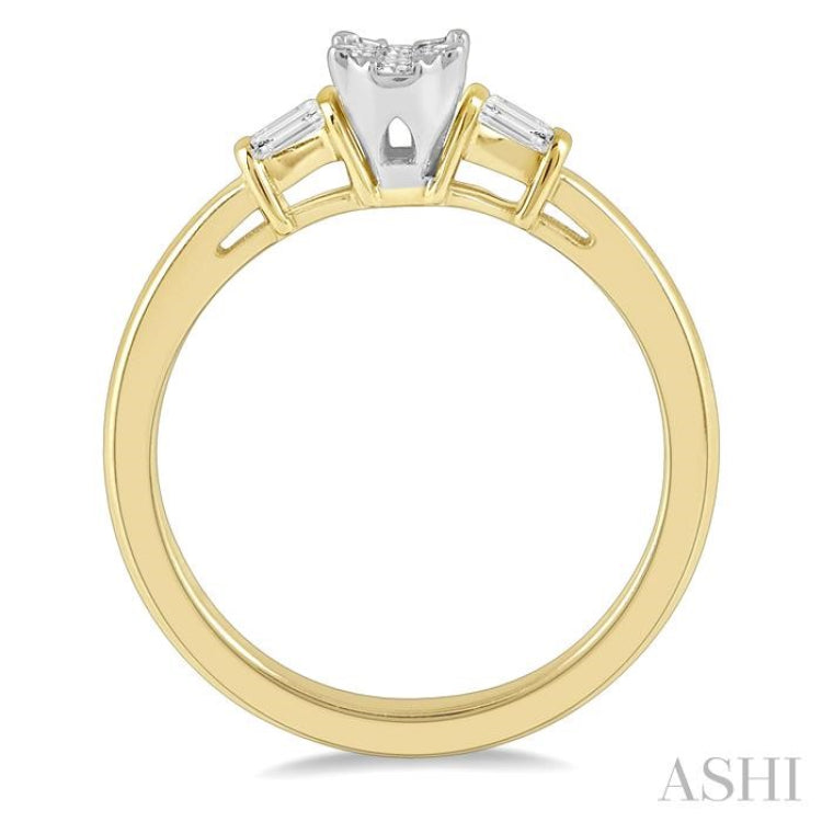1/5 Ctw Oval Shape Round Cut & Baguette Diamond Lovebright Engagement Ring in 14K Yellow and White Gold