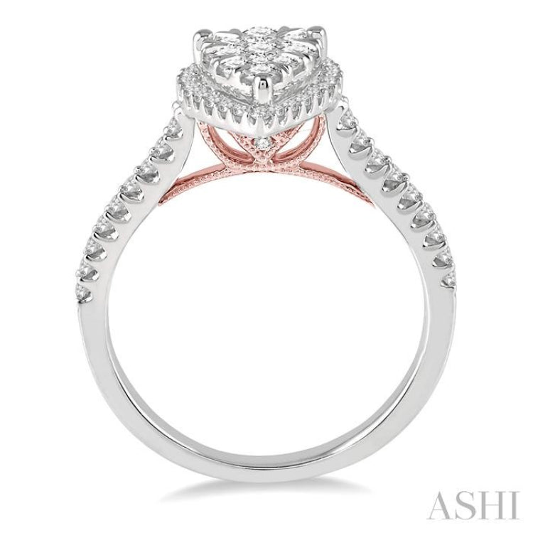 1/2 Ctw Pear Shape Round Cut Diamond Lovebright Ring in 14K White and Rose Gold