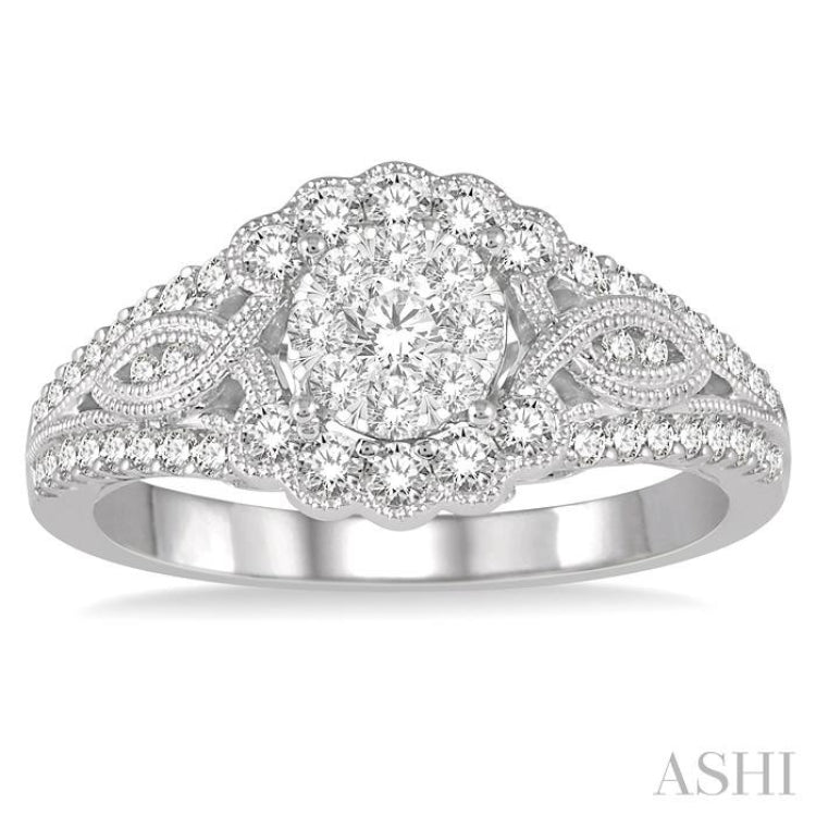 3/4 Ctw Diamond Lovebright Engagement Ring in 14K White Gold
