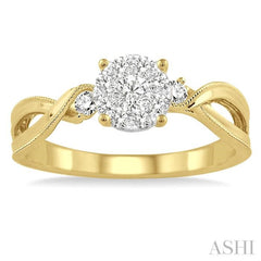 1/3 Ctw Round Cut Diamond Lovebright Engagement Ring in 14K Yellow and White Gold