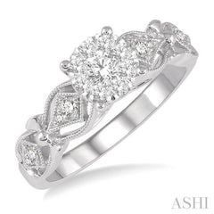 3/8 Ctw Circular Mount Lattice Lovebright Round Cut Diamond Ring in 14K White Gold
