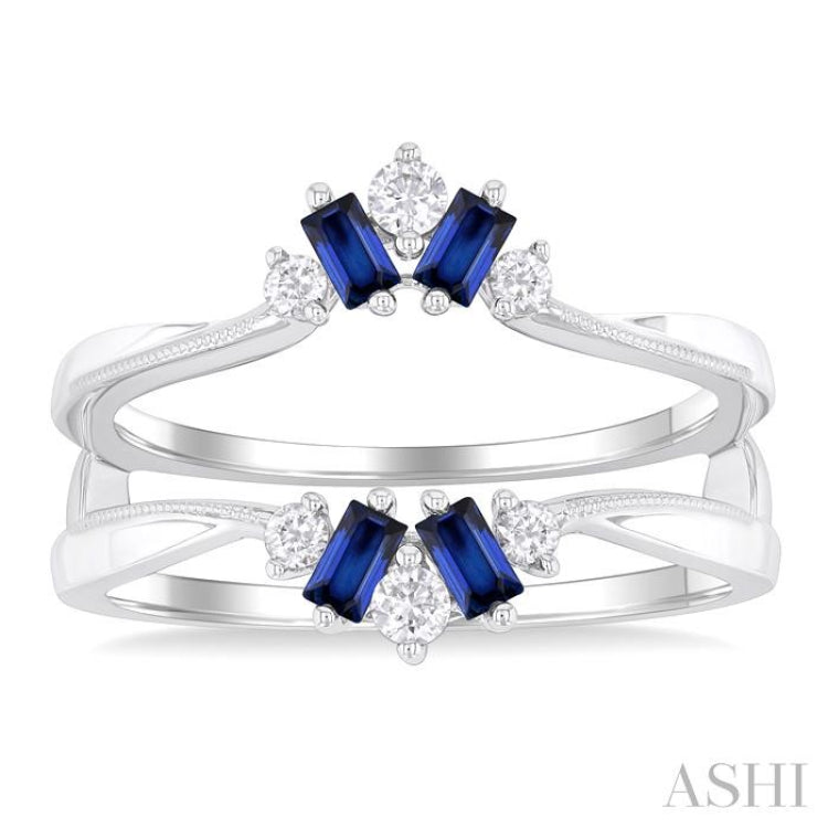 3x1.75 MM Baguette Cut Sapphire and 1/6 Ctw Round Cut Diamond Precious Insert Ring in 14K White Gold