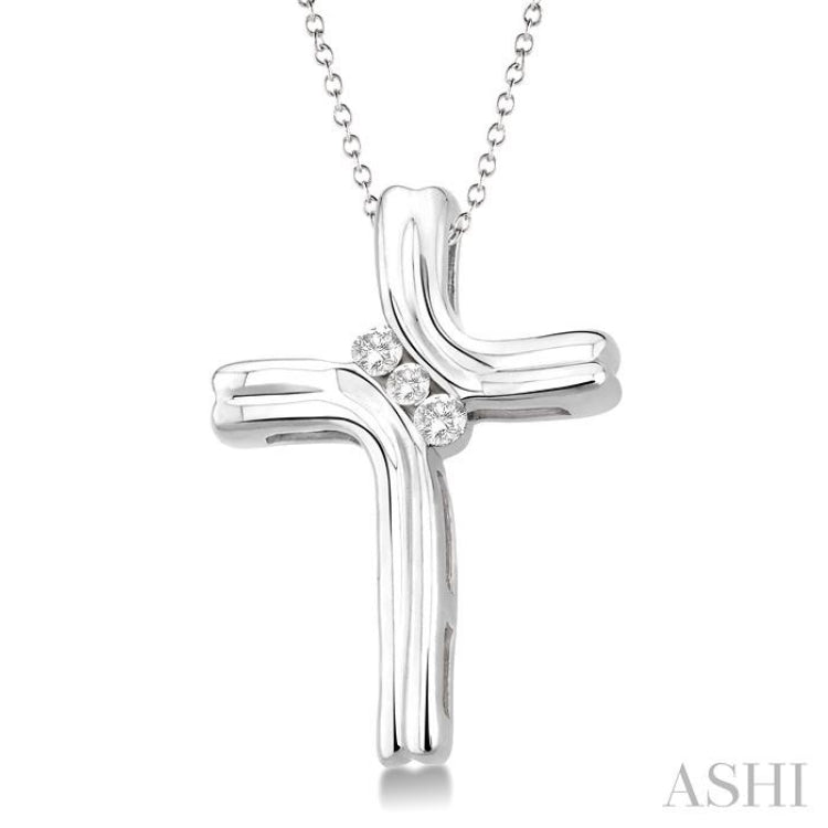 1/10 Ctw Round Cut Diamond Cross Pendant in Sterling Silver with Chain