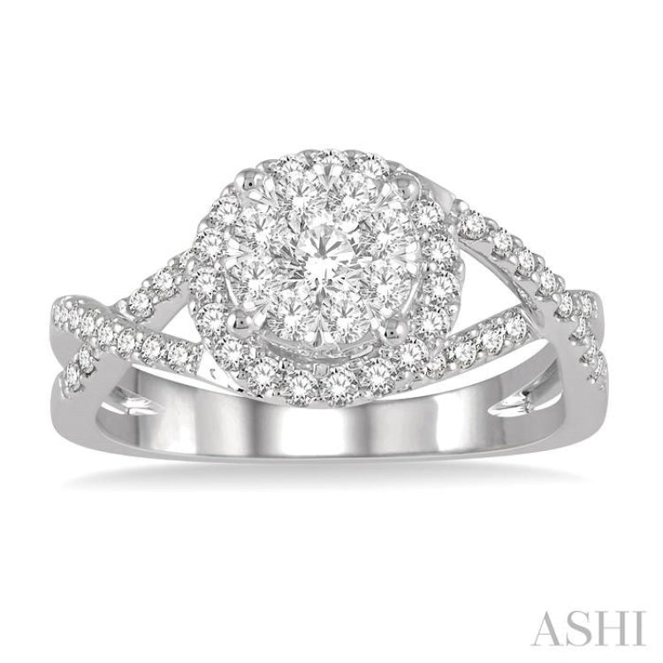 3/4 Ctw Lovebright Round Cut Diamond Engagement Ring in 14K White Gold