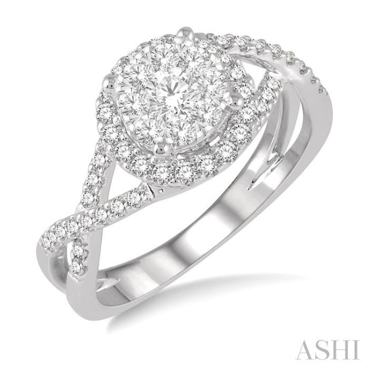 3/4 Ctw Lovebright Round Cut Diamond Engagement Ring in 14K White Gold