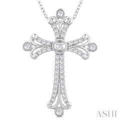 1/3 Ctw Cross Round Cut Diamond Fashion Pendant With Chain in 14K White Gold
