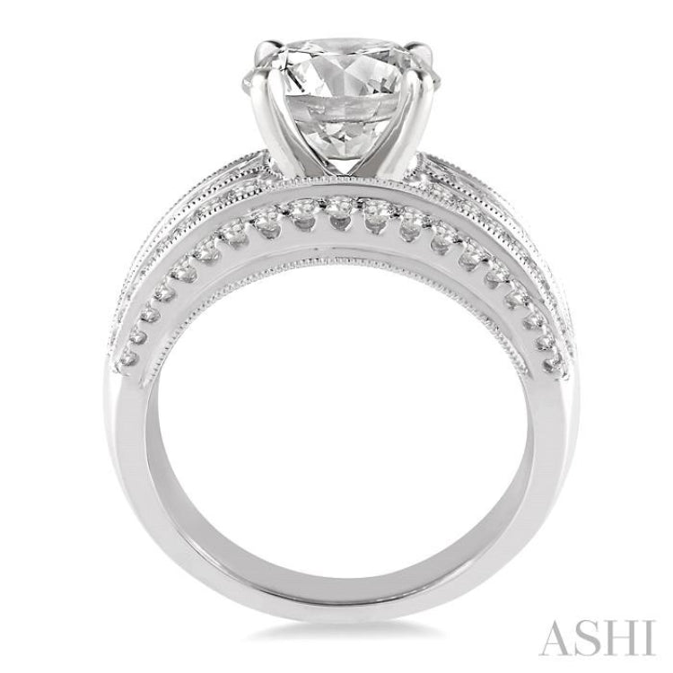 1 1/3 Ctw Semi-Mount Baguette and Round Cut Diamond Engagement Ring in 14K White Gold