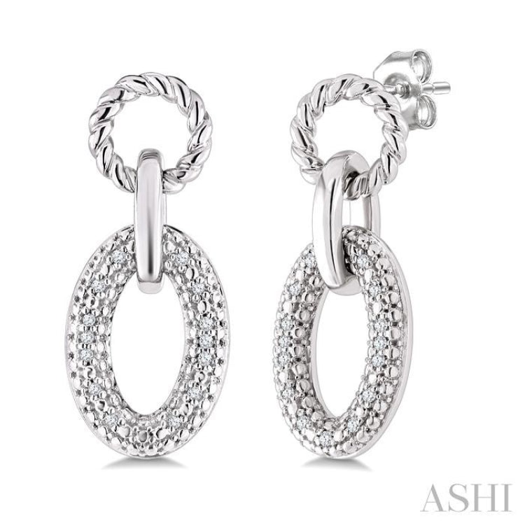 1/10 Ctw Round Cut Diamond Bold Oval Shape Rope Link Earrings in Sterling Silver
