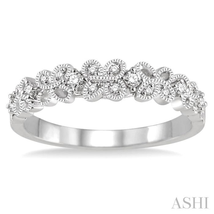 1/10 Ctw Round Cut Diamond Wedding Band in 14K White Gold