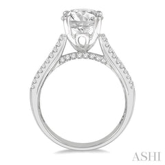 1 5/8 Ctw Wide Shank Baguette and Round Cut Diamond Semi-Mount Engagement Ring in 14K White Gold