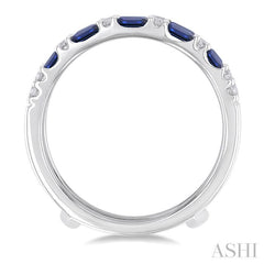 2.1x1.4, 2.9x1.5 & 3.1x1.5 MM Baguette Cut Sapphire and 1/5 Ctw Round Cut Diamond Precious Insert Ring in 14K White Gold