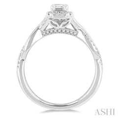 1/5 Ctw Twisted Shank Emerald Shape Round Cut Diamond Semi-Mount Engagement Ring in 14K White Gold