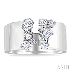 3/4 Ctw Open Top Mixed Diamond Cut Wide Fashion Band in 14K White Gold