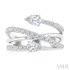 1 Ctw East West Pear and Round Cut Diamond Split Open-End Fashion Ring in 14K White Gold