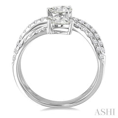 1 Ctw East West Pear and Round Cut Diamond Split Open-End Fashion Ring in 14K White Gold