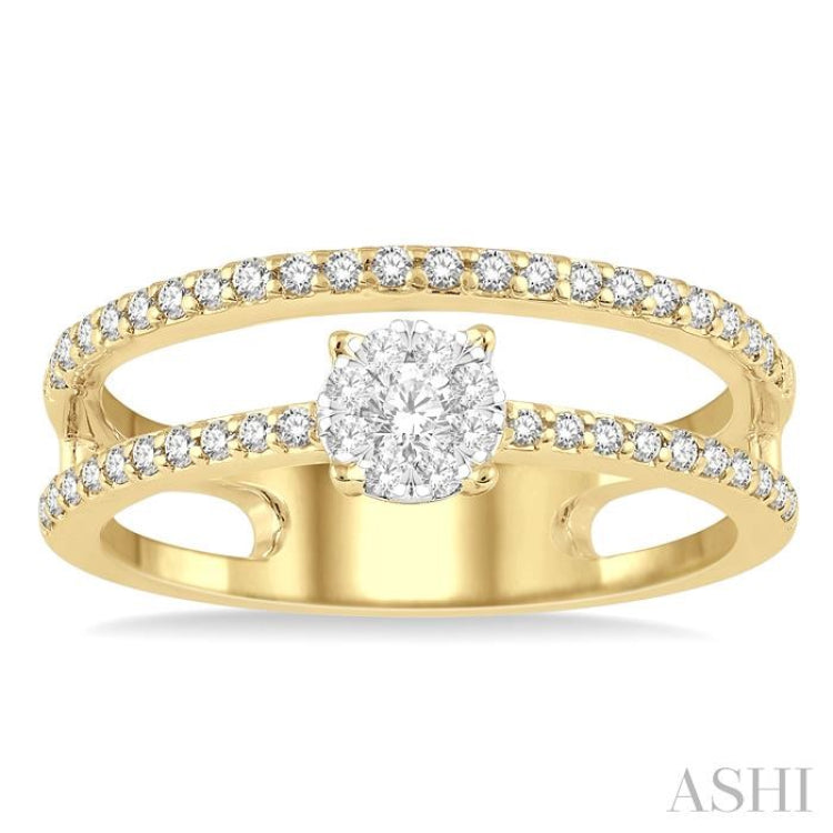 1/3 Ctw Twin Band Round Shape Lovebright Round Cut Diamond Fashion Ring in 14K Yellow and White Gold