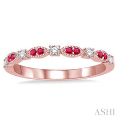 1.35 MM Ruby and 1/6 Ctw Round Cut Diamond Precious Stone Wedding Band in 14K Rose Gold