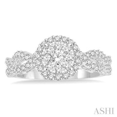 3/4 Ctw Round Cut Diamond Lovebright Ring in 14K White Gold
