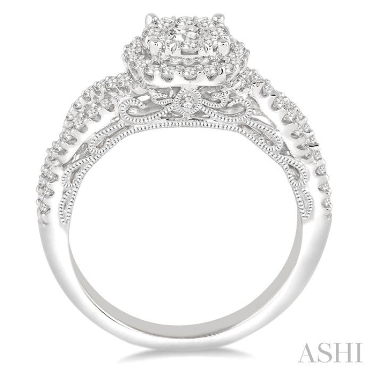 3/4 Ctw Round Cut Diamond Lovebright Ring in 14K White Gold