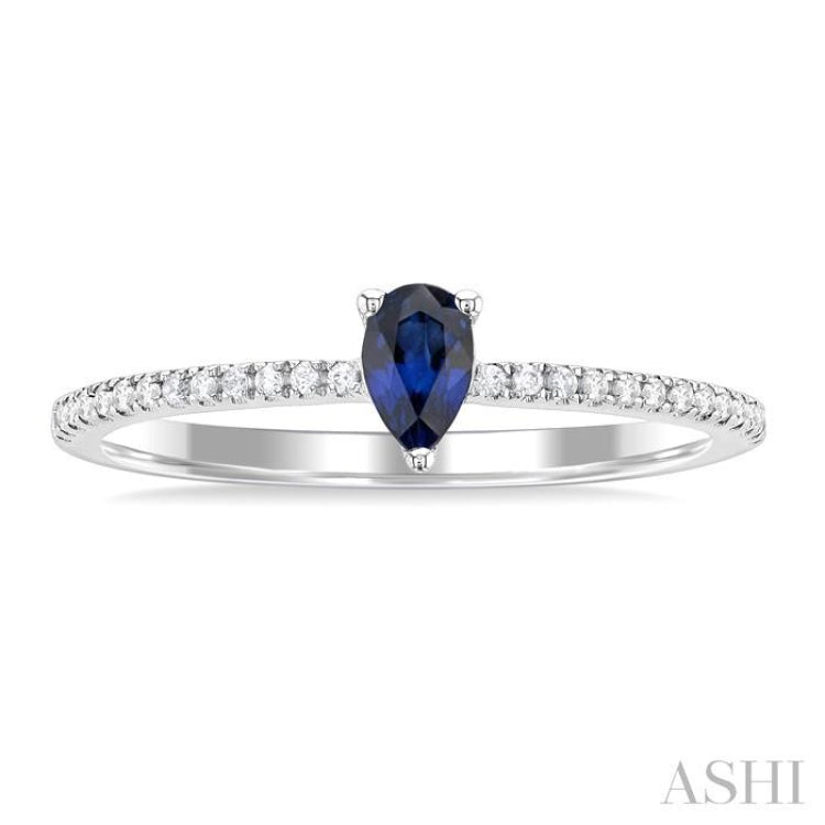 5x3 MM Pear Cut Sapphire and 1/10 Ctw Petite Round Cut Diamond Precious Fashion Ring in 10K White Gold