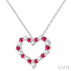1.80 MM Round Cut Ruby and 1/4 Ctw Open Heart Round Cut Diamond Precious Fashion Pendant With Chain in 14K White Gold
