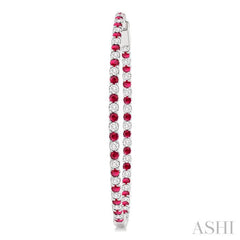 2.1 MM Ruby and Alternating 2 1/2 Ctw Round Cut Inside-Out Diamond Precious Hoop Earrings in 14K White Gold