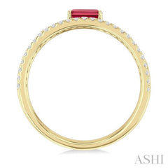 5x3 MM East-West Set Ruby and 1/4 Ctw Single Cut Diamond Precious Layered Fashion Ring in 10K Yellow Gold