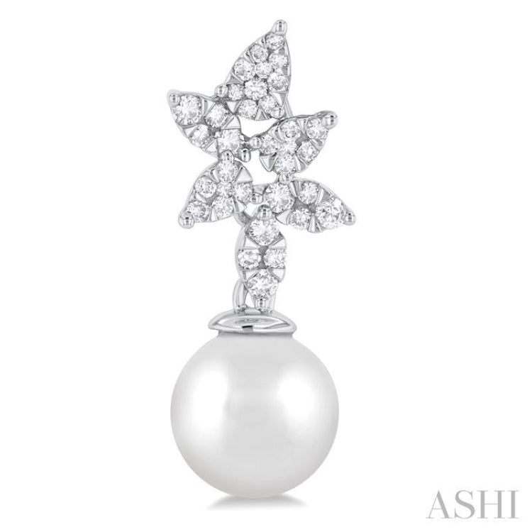 8 MM Cultured Pearl and 3/8 Ctw Round Cut Diamond Lovebright Fashion Earrings in 14K White Gold