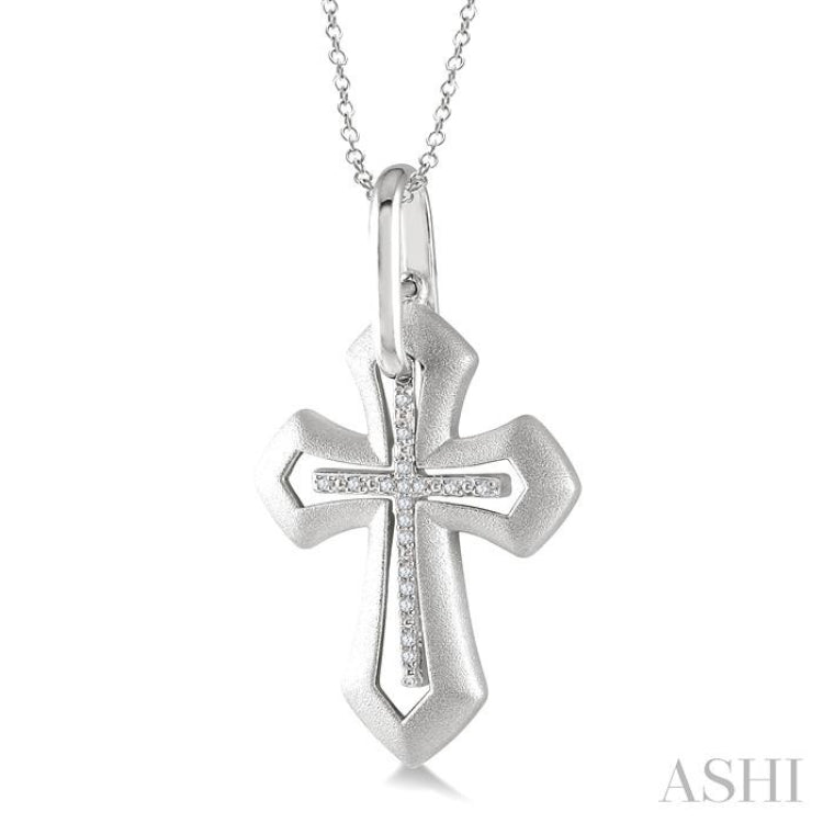 1/20 Ctw Single Cut Diamond Cross Pendant with Chain in Sterling Silver